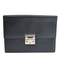 Salvatore Ferragamo Black Leather Carryall Tech Business Envelope Clutch Bag