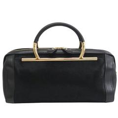 Salvatore Ferragamo Black Leather Gold Evening Top Handle Satchel Bag