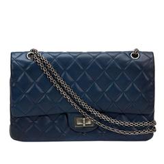 2010s Chanel Navy Quilted Lambskin 2.55 Reissue 227 Double Flap Bag