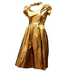 Famous Prada Gold Metallic Leather Fairytale Dress 11