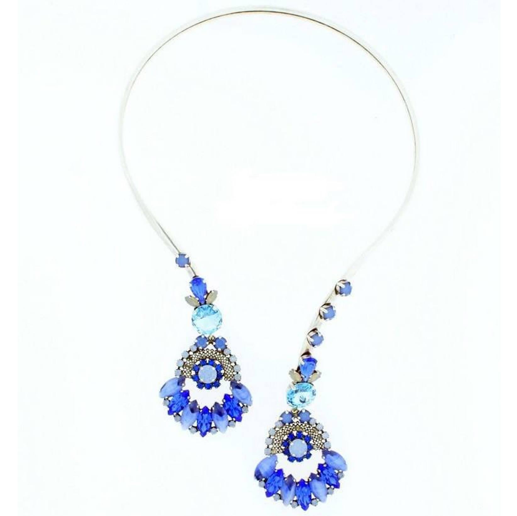 Frangos Blue Crystal Lariat Necklace For Sale