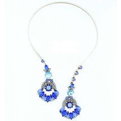 Frangos Blue Crystal Lariat Necklace