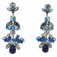 Frangos Blue Crystal Chandelier Earrings