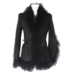 Gucci Black Shearling Lamb Suede Leather Fur Jacket Coat