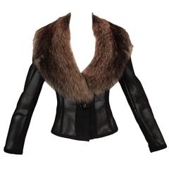 F/W 1995 Dolce & Gabbana Sheer Mesh Fox Fur Collar Jacket