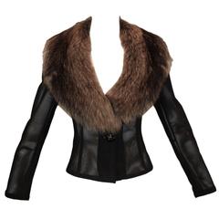 F/W 1995 Dolce & Gabbana Sheer Mesh Fox Fur Collar Jacket 