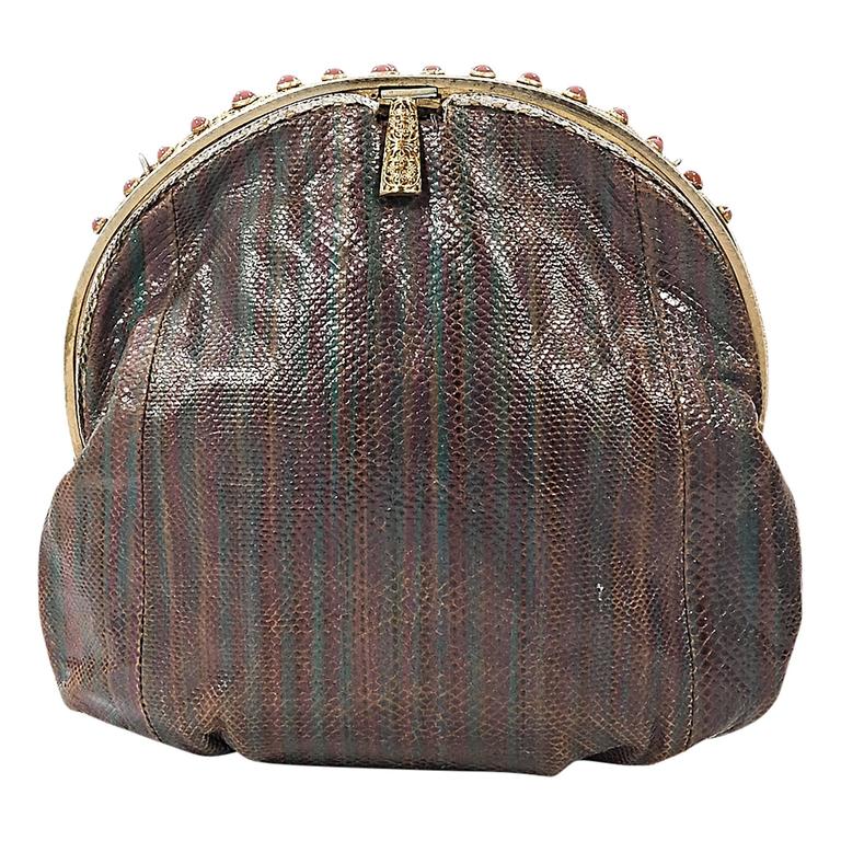 Brown and Green Jacomo Vintage Evening Clutch For Sale at 1stdibs