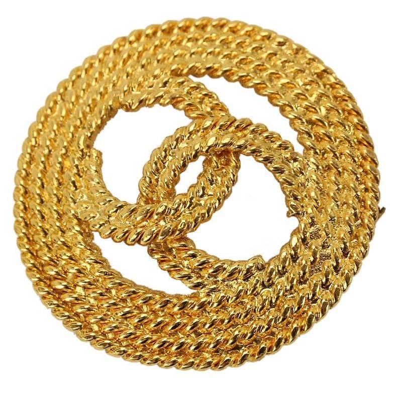 Chanel Vintage Gold Textured Button Pin Brooch in Box