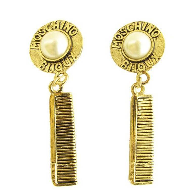 1990s Moschino comb earrings For Sale at 1stdibs