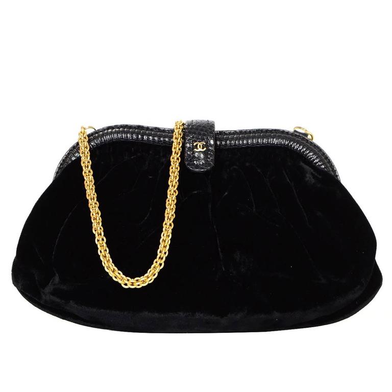 Lot 10 - A Chanel quilted black velvet evening bag