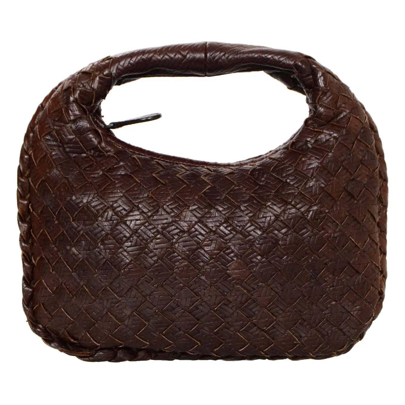 Bottega Brown Intrecciato Leather Mini Hobo Bag For Sale at