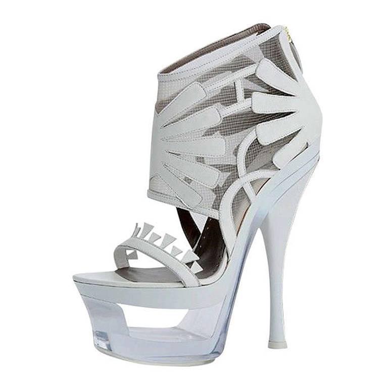 VERSACE Off White Mesh Plexiglass-Platform Shoes For Sale
