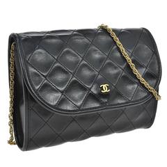Chanel Vintage Black Leather Gold Chain Small Evening Party Flap Shoulder Bag 10