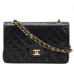 1990s Chanel Black Quilted Lambskin Vintage Medium Classic Double Flap Bag