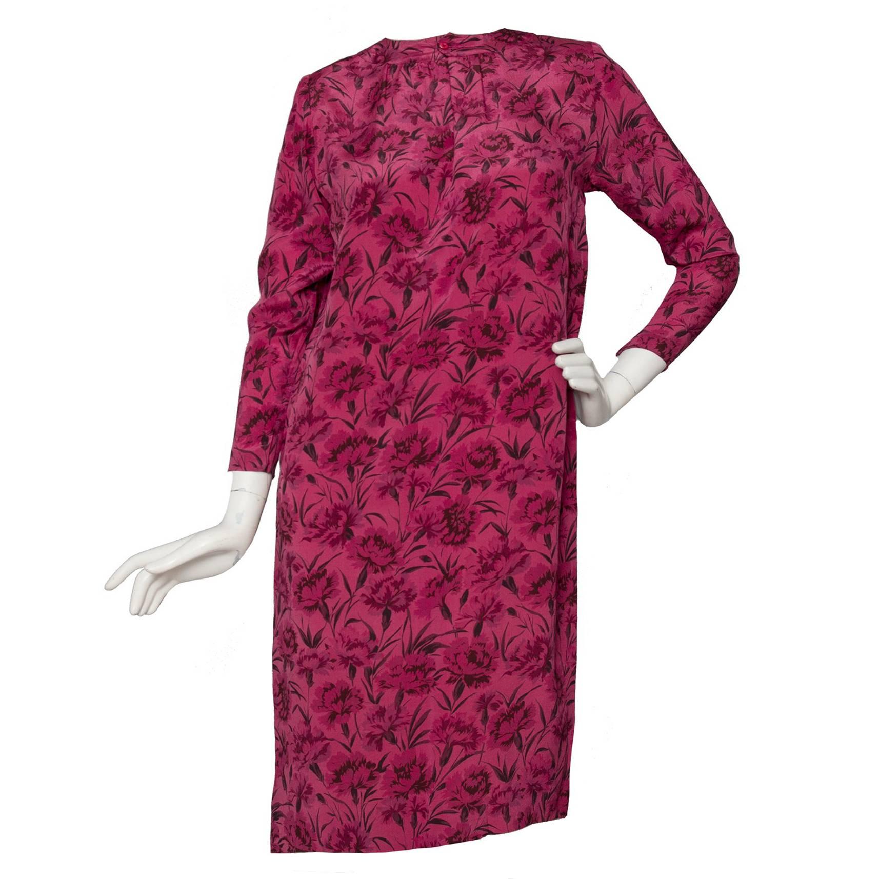 A Late 1970s Hanae Mori Pink Floral Silk Dress  For Sale