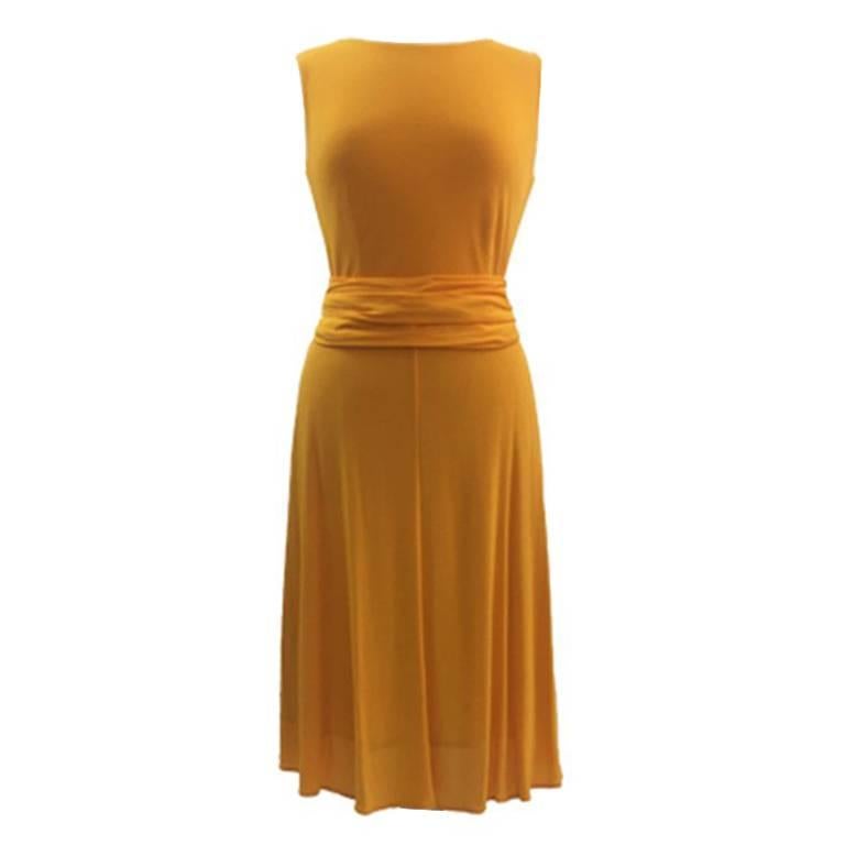 1970s Sunflower Yellow  Jersey Polyester Italian  Dress  For Sale
