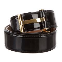 Tom Ford NEW Black Patent Leather Gold Hardware Wide Waist Belt in Storage Bag