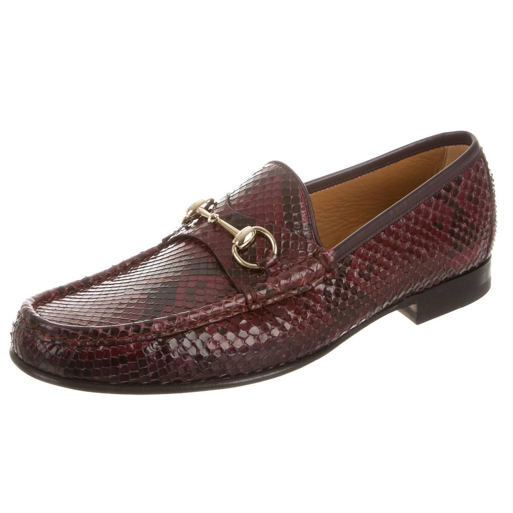 Gucci NEW Men's Snakeskin Leather Burgundy Flats Slippers Loafers Shoes in Box