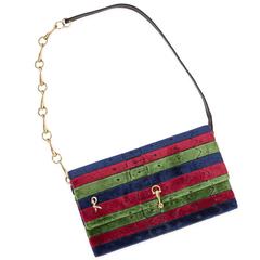 Vintage 1970's Roberta di Camerino Cut Velvet Shoulder Bag w/Leather & Chain Strap