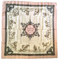 1960s Hermes Pink and Grey Courbettes et Cabrioles Scarf Horses
