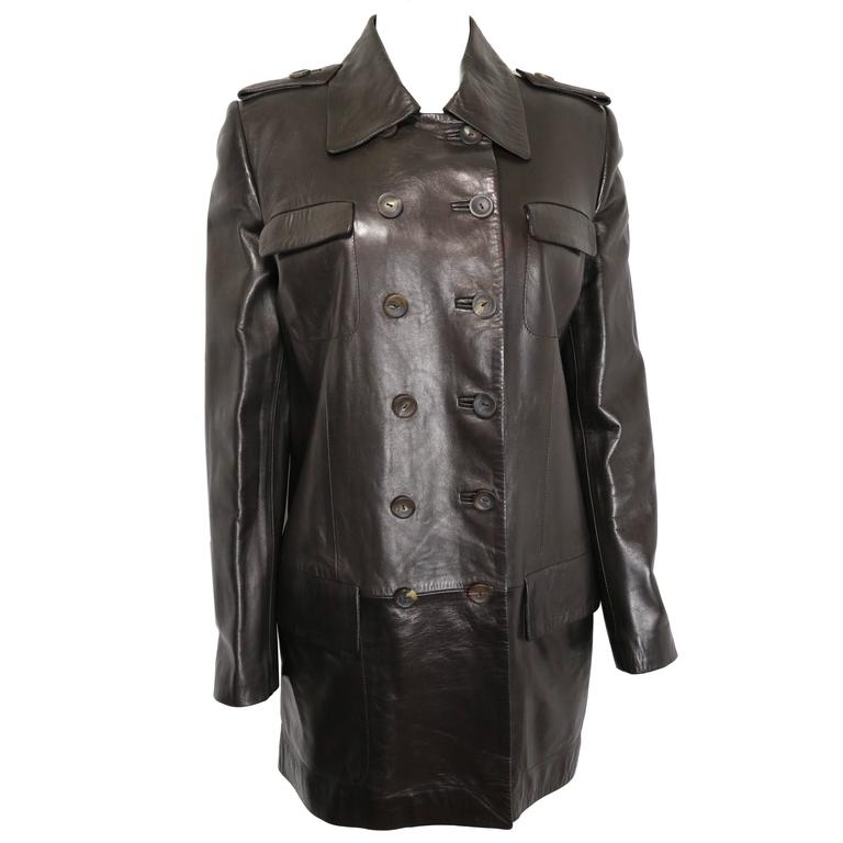 Gucci by Tom Ford Brown Leather Double Breasted Jacket For Sale at 1stDibs  | gucci brown leather jacket, tom ford leather jacket