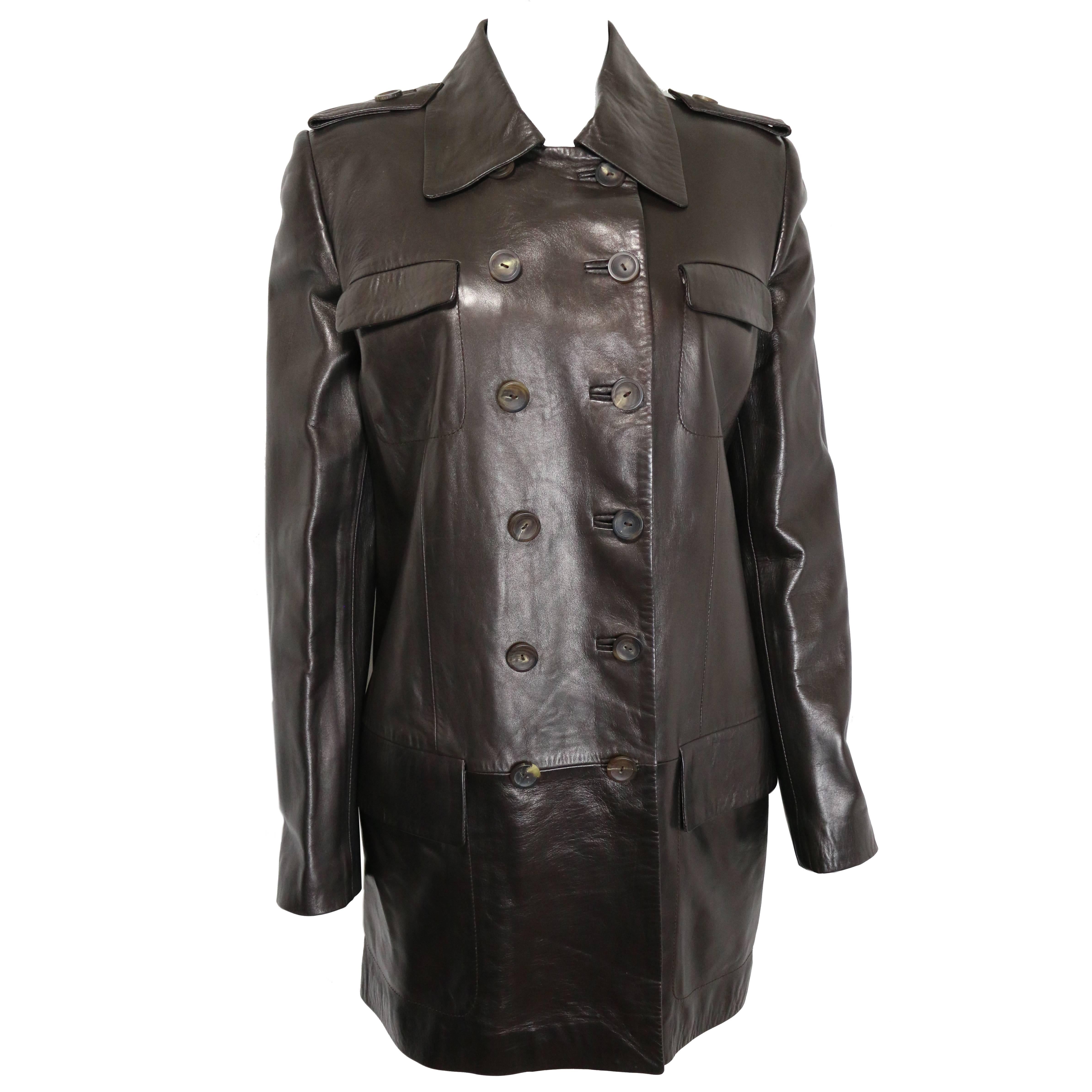 Gucci by Tom Ford Brown Lambskin Leather Double Breasted Jacket For Sale