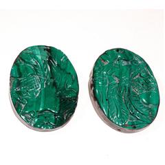 1980s Rebecca Collins Mexican Bird Motif Malachite Earrings