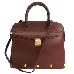 Salvatore Ferragamo Dark Cognac Leather Gold Top Handle Crossbody Shoulder Bag 1