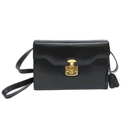 Gucci Vintage Black Leather Gold Crossbody Clutch 2 in 1 Flap Bag W. Accessories