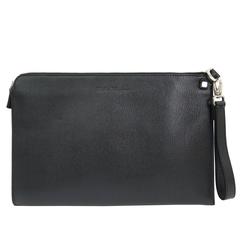 Salvatore Ferragamo Black Leather Silver Hardware Long Envelope Wristlet Pouch 3