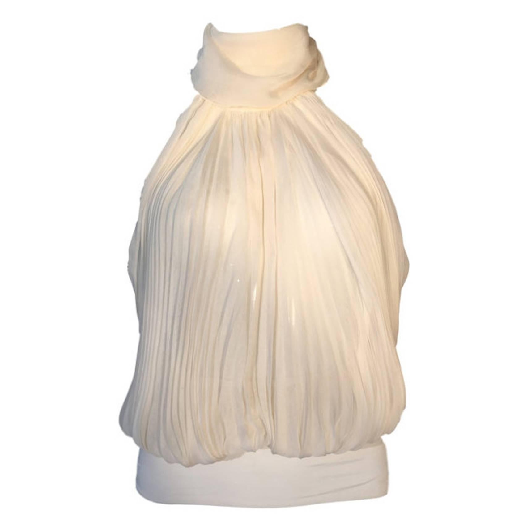 Gianfranco Ferre Cream Chiffon Silk Halter Neck Top Size UK 8