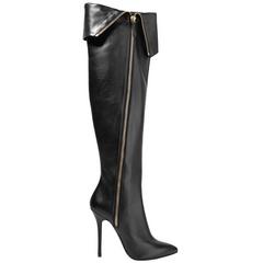 Giuseppe Zanotti NEW & SOLD OUT Black Leather Gold Zip Fold Knee Boots in Box