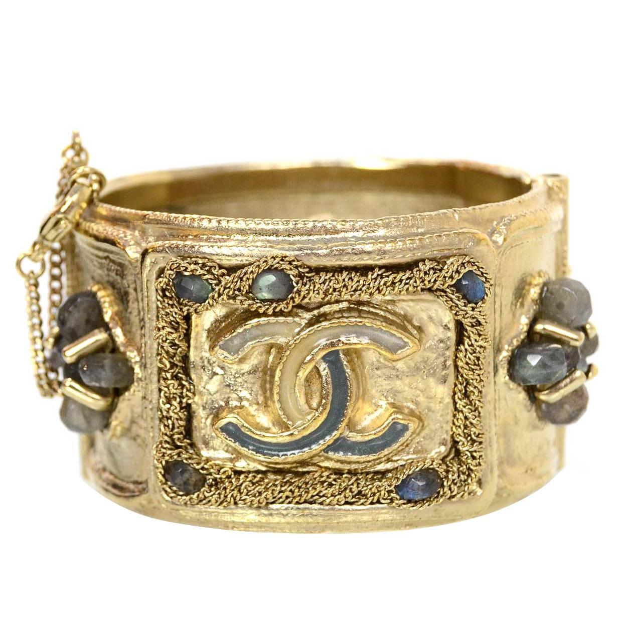 Chanel Goldtone and Jeweled CC Cuff