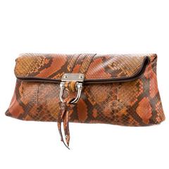 Gucci Burnt Orange Snakeskin Leather Silver Horsebit Envelope Evening Clutch Bag