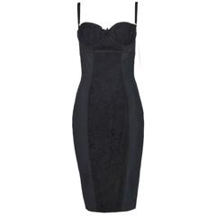Dolce & Gabbana Black Bodycon Bustier Dress w/Lace Insets