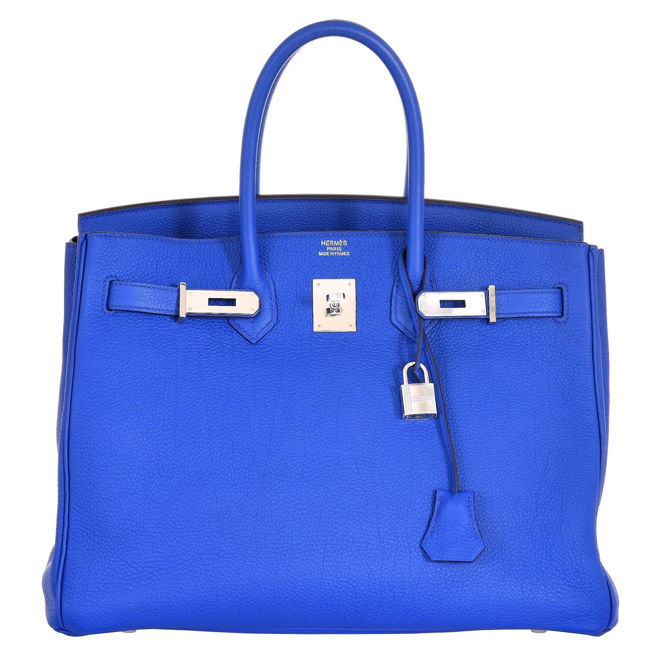 Hermes 35cm Birkin Bag Blue Electric Palladium Hardware Togo JaneFinds
