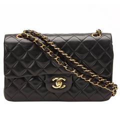 1990s Chanel Black Quilted Lambskin Vintage Small Classic Double Flap Bag