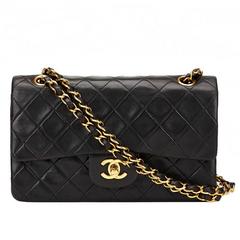 1990s Chanel Black Quilted Lambskin Vintage Small Classic Double Flap Bag
