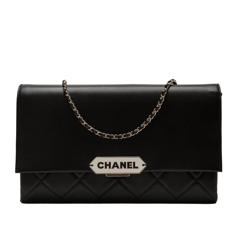 Chanel Black Retro Label Lambskin Flap Bag at 1stDibs