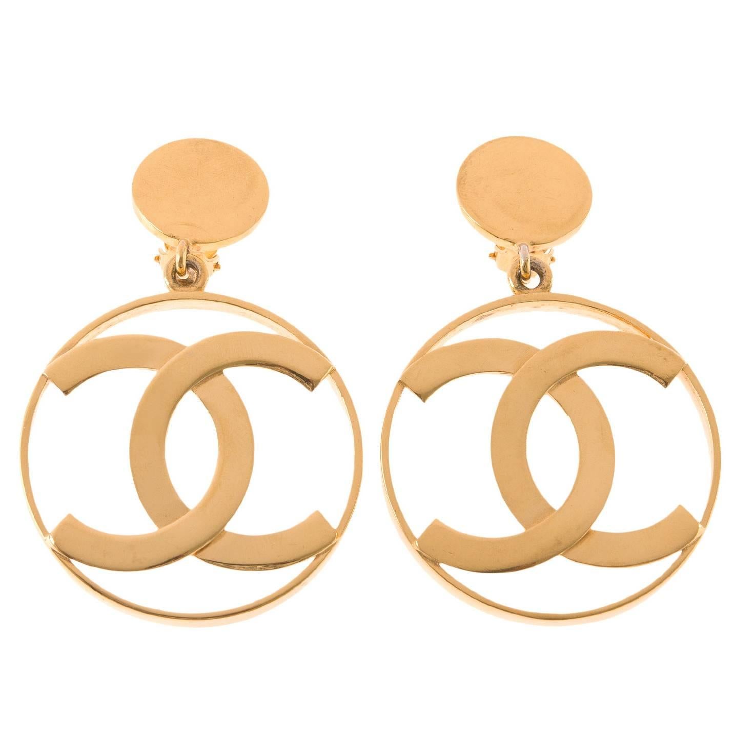 Chanel Vintage CC-Logo Hoop Clip On Earrings