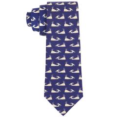 HERMES Cravate 5 plis en soie bleu royal blanc cassé imprimé baleine 7294 EA