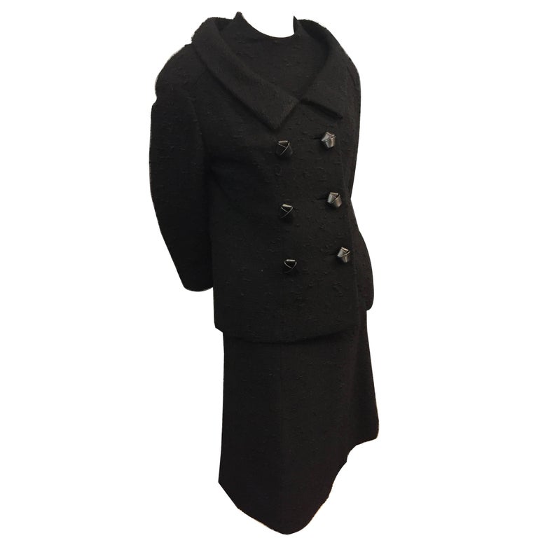 1960's James Galanos Black Boucle Belted Dress and Suit Jacket W ...