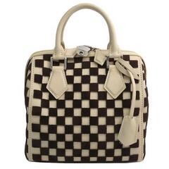Louis Vuitton Limited Edition Ivory Leather Brown Fabric Top Handle Satchel Bag