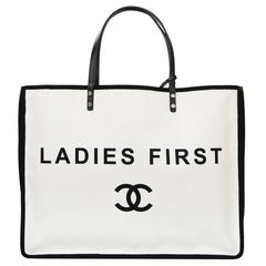 Chanel 2015 Like New Black and White Canvas Ladies First Tote Bag