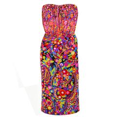 GIANNI VERSACE COUTURE A/W 2002 Floral Print Strapless Quilted Skirt Silk Dress 10