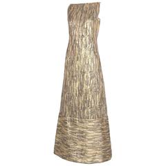 1970's Pauline Trigere Gold & Copper Brocade Evening Gown w/Rhinestone Detail 7