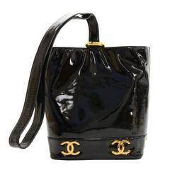 Vintage Chanel Black Patent Leather Shoulder Bucket Bag
