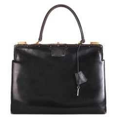 Rare Hermès Vintage Black Leather Sac 404 Top Handle Doctor's Bag