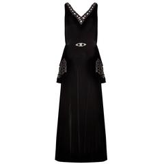 Vintage Sensational 1930s Black Velvet Beaded Cut Work Gown 