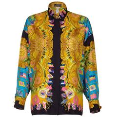 1990s Gianni Versace Couture Silk Baroque Shirt With Flag Print